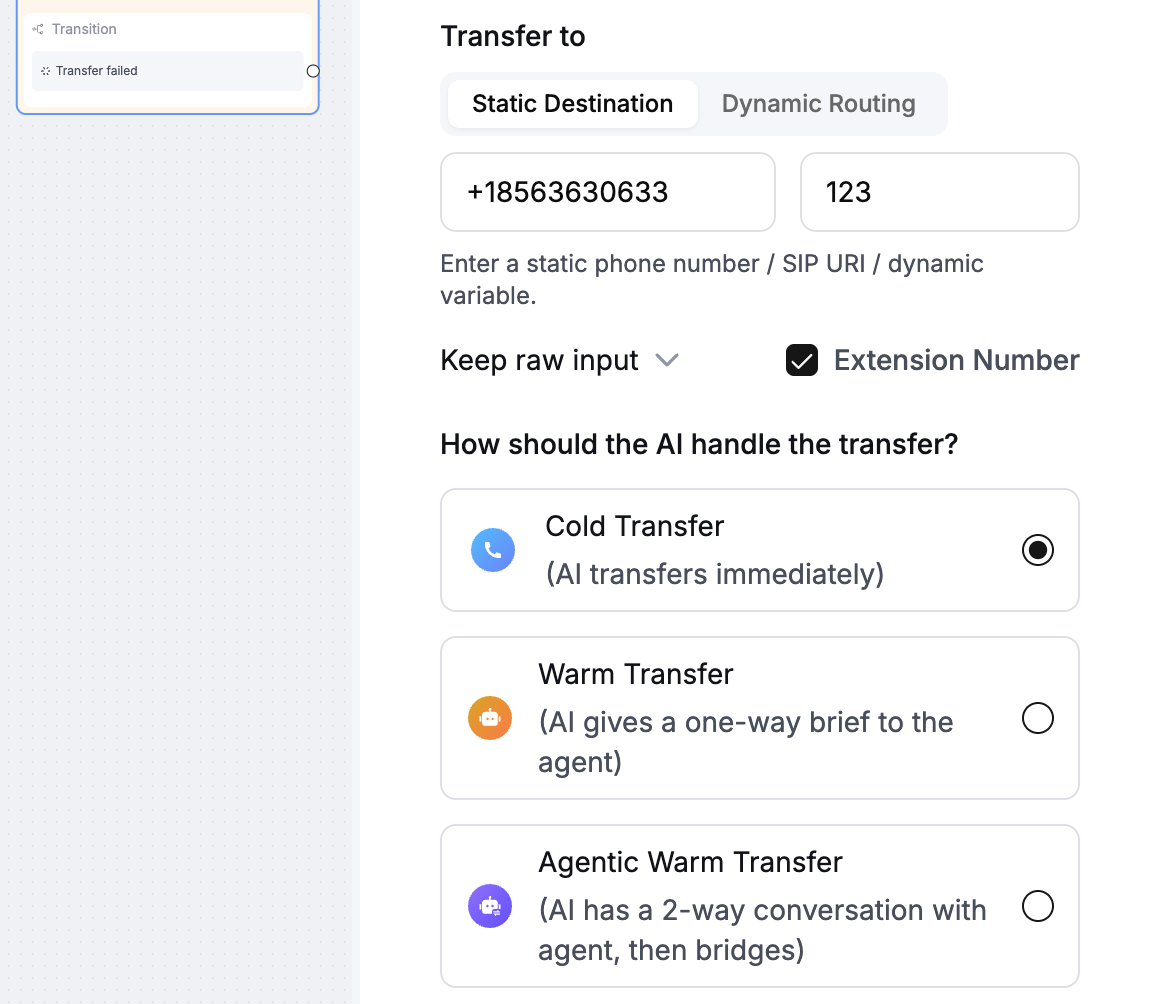Call transfer node in conversation flow - Retell AI