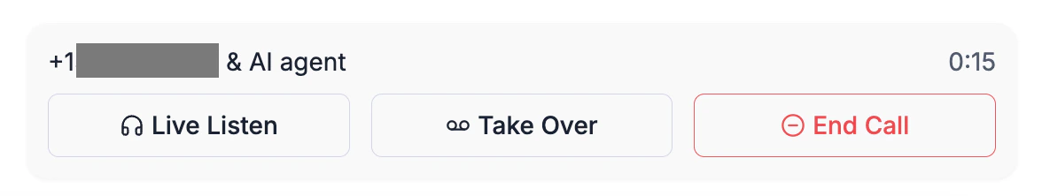 Live Listen, Take Over, and End Call buttons
