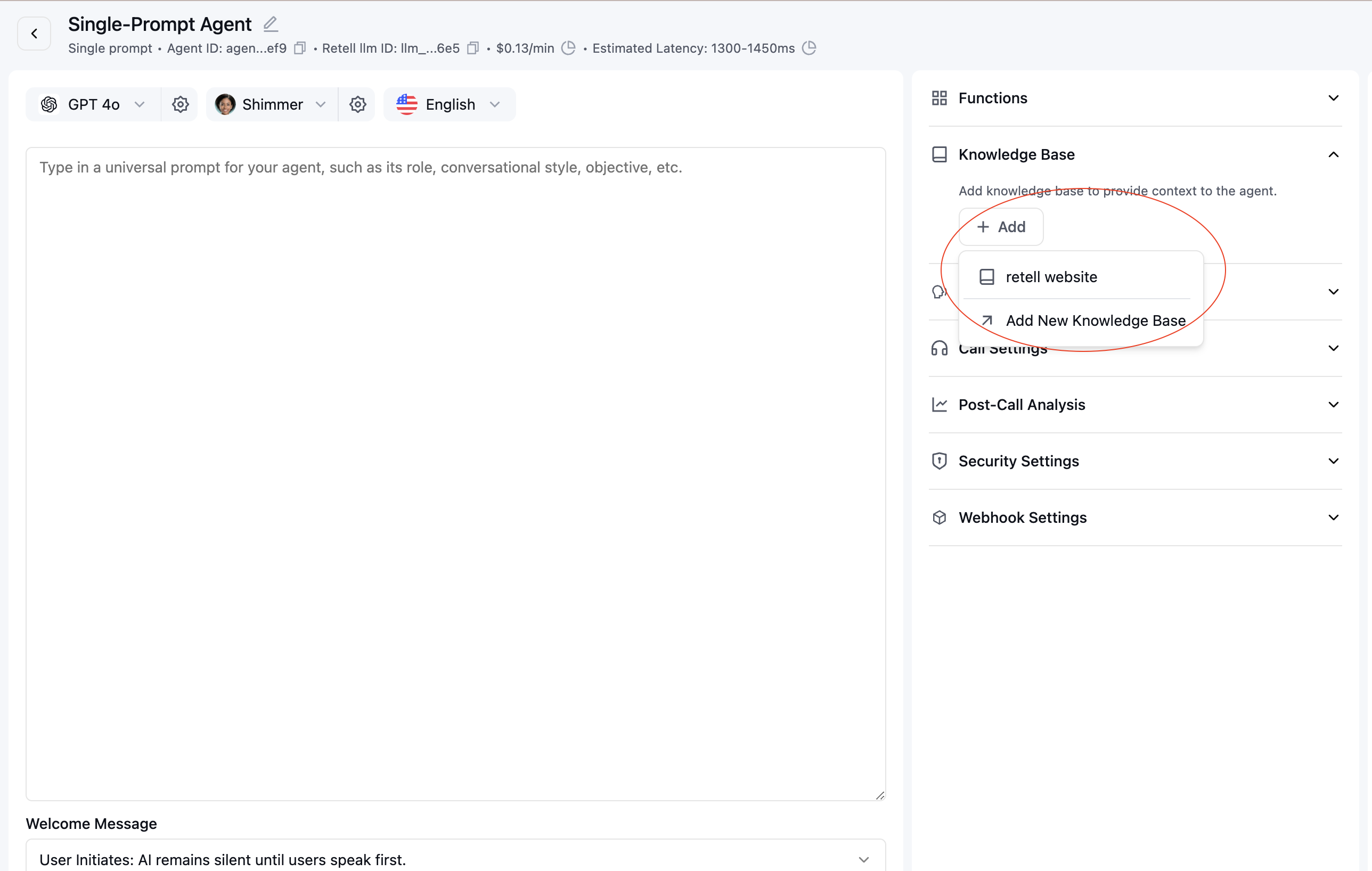 Connecting knowledge base to agent