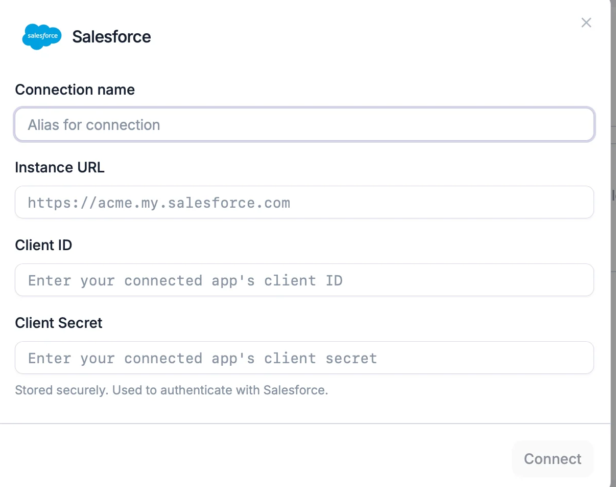 Entering Salesforce credentials in Retell