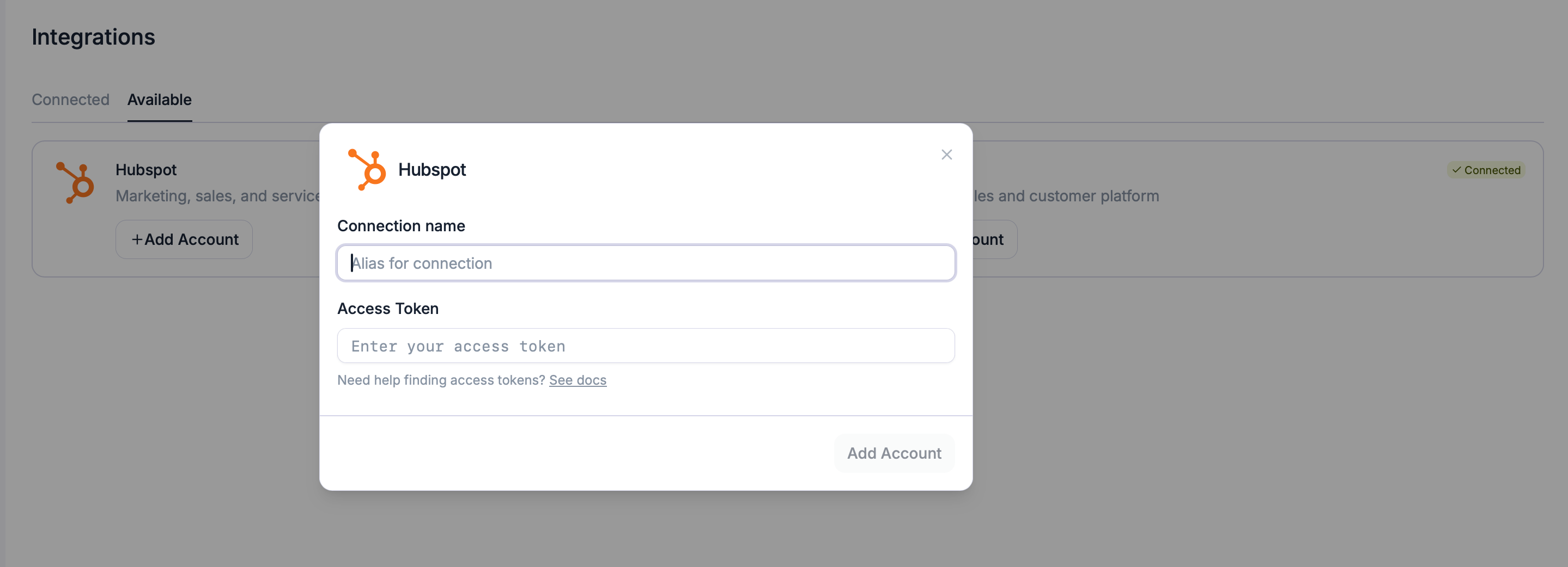 Entering HubSpot access token in Retell