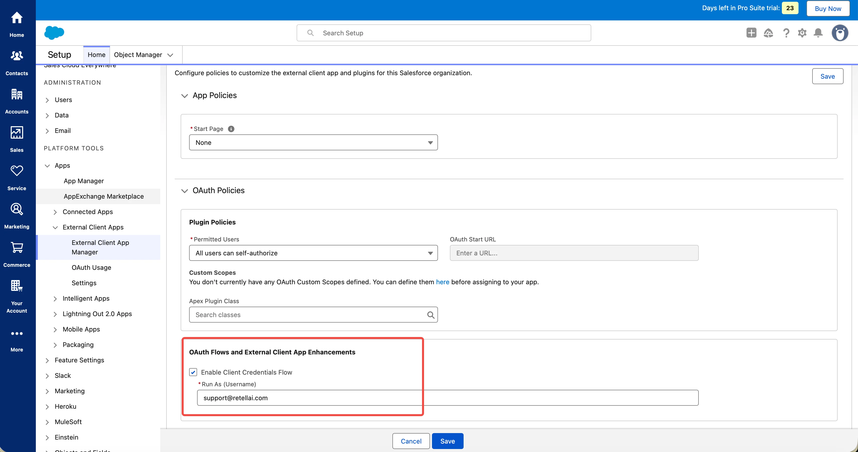 OAuth Policies configuration