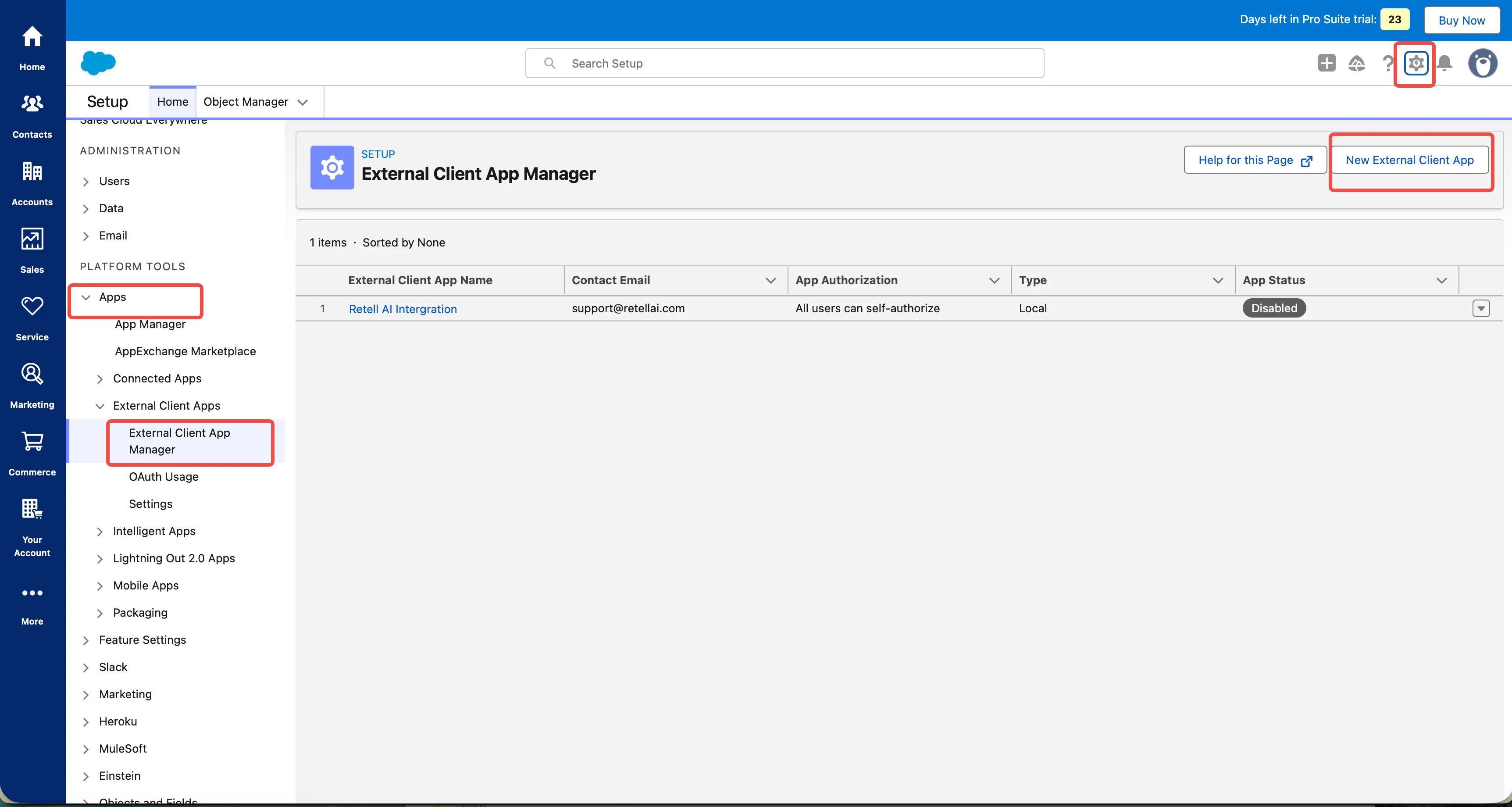 New External Client App