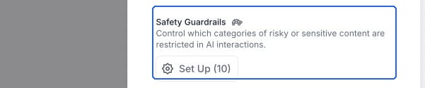 Safety Guardrails section with a Set Up button showing 10 configured categories.
