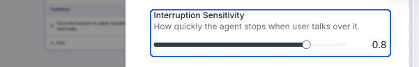 Interruption Sensitivity slider set to 0.8 in Speech settings.