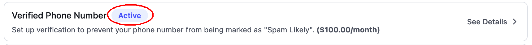 Verified phone number with Active status