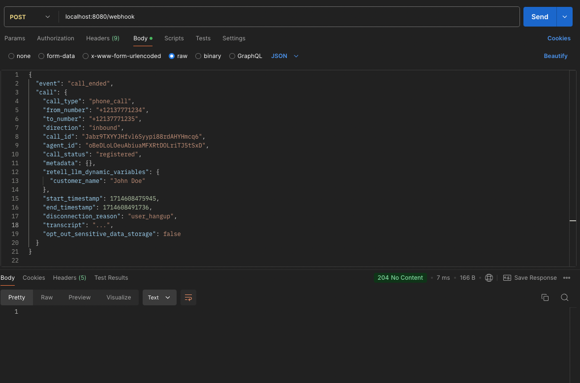 Testing webhook with postman