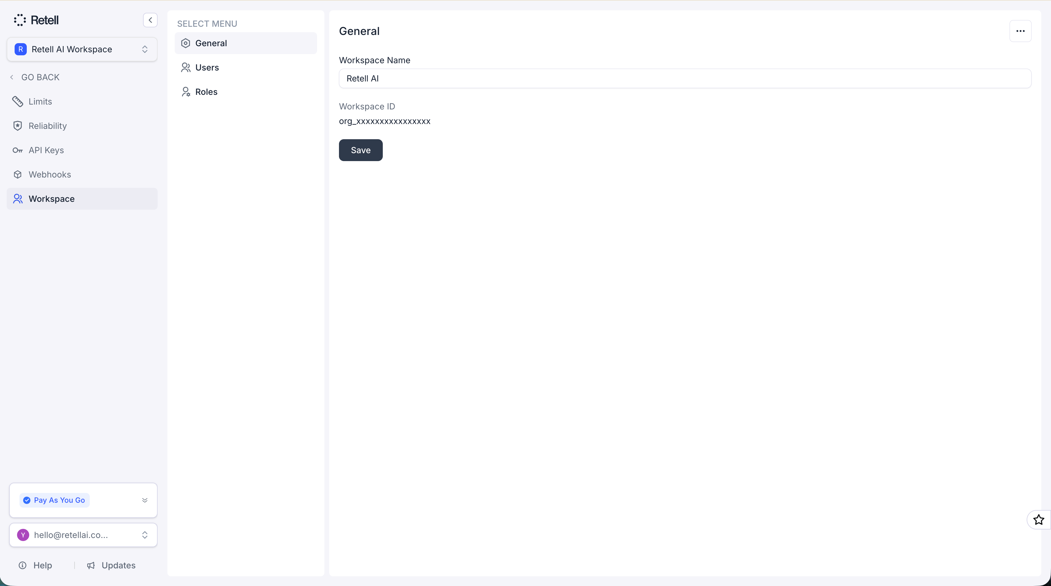 Workspace settings page with the delete workspace button