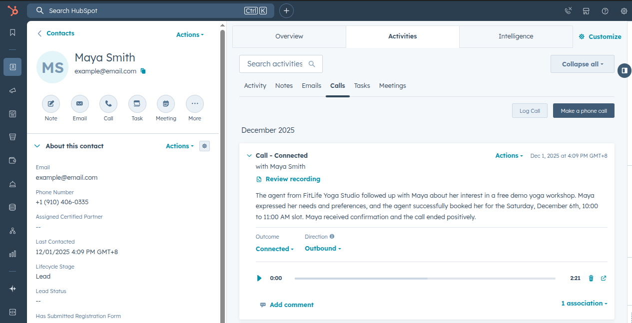 Activity tab with filters