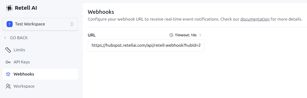 Retell AI Webhooks settings