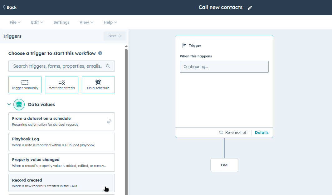 Create workflow with Record Created trigger