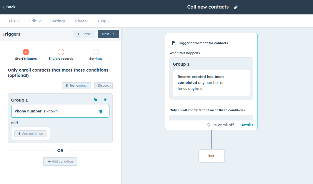 Add phone number condition