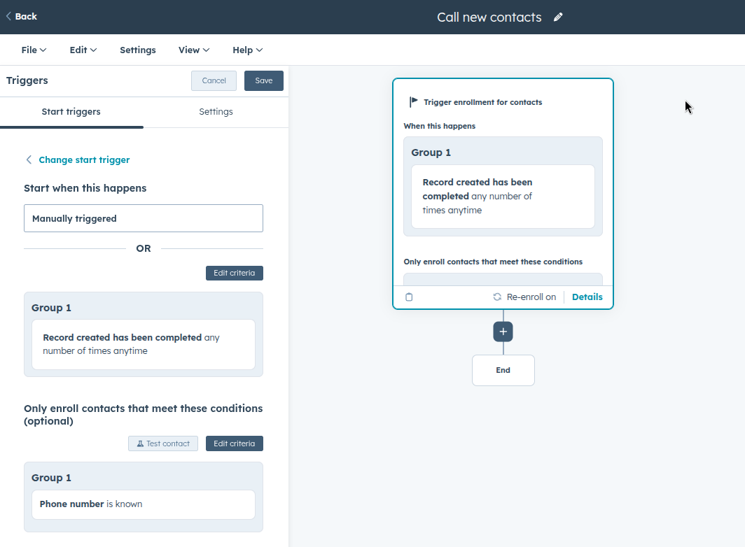 Phone number condition configuration