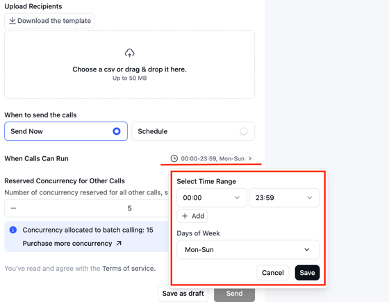 Batch Time Create and schedule batch calls in Retell