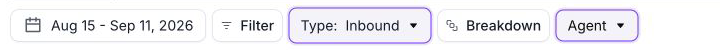 Analytics header previewing Type: Inbound and an Agent breakdown with the product's native proposal outlines.