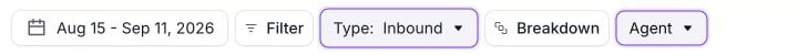 Analytics header previewing Type: Inbound and an Agent breakdown with the product's native proposal outlines.
