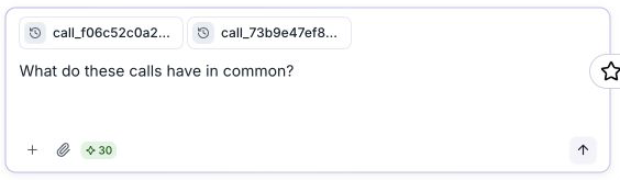 Conductor message box with two call context chips above the draft question What do these calls have in common?