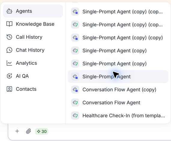 Conductor Add context selector on Home with Agents and a resource list including Healthcare Check-In from template.