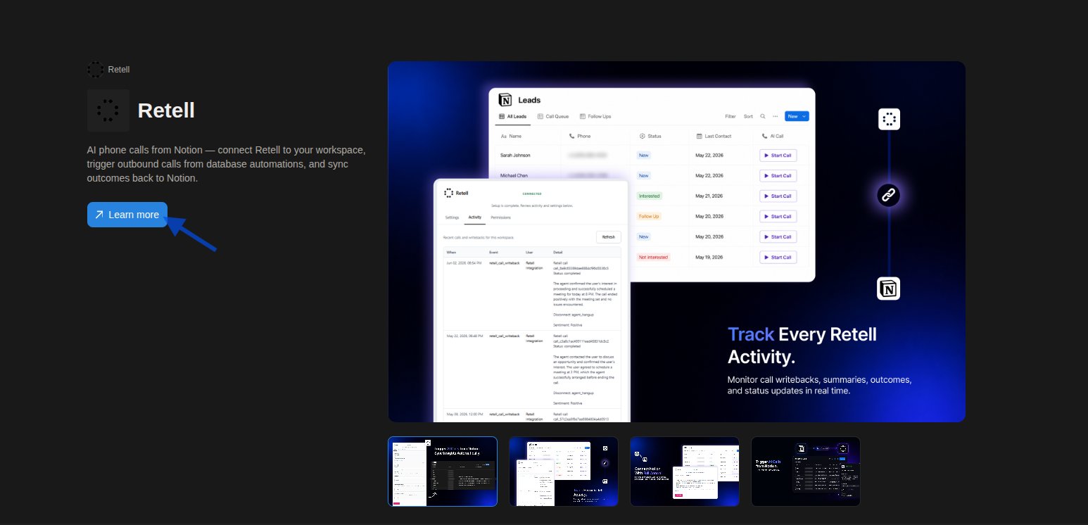 Retell Notion setup wizard with the Sign in option
