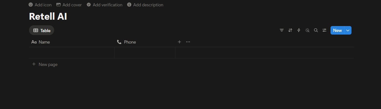 Notion database with Name, Phone, and Call allowed properties