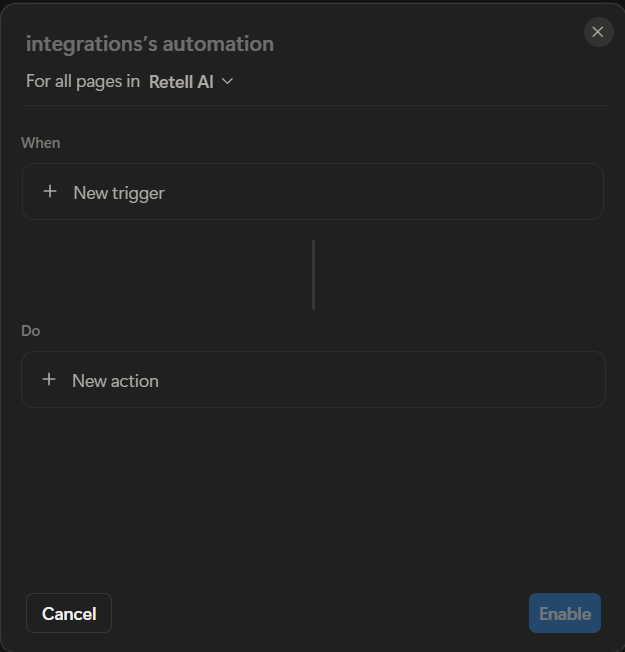 Notion database automation setup showing the trigger configuration