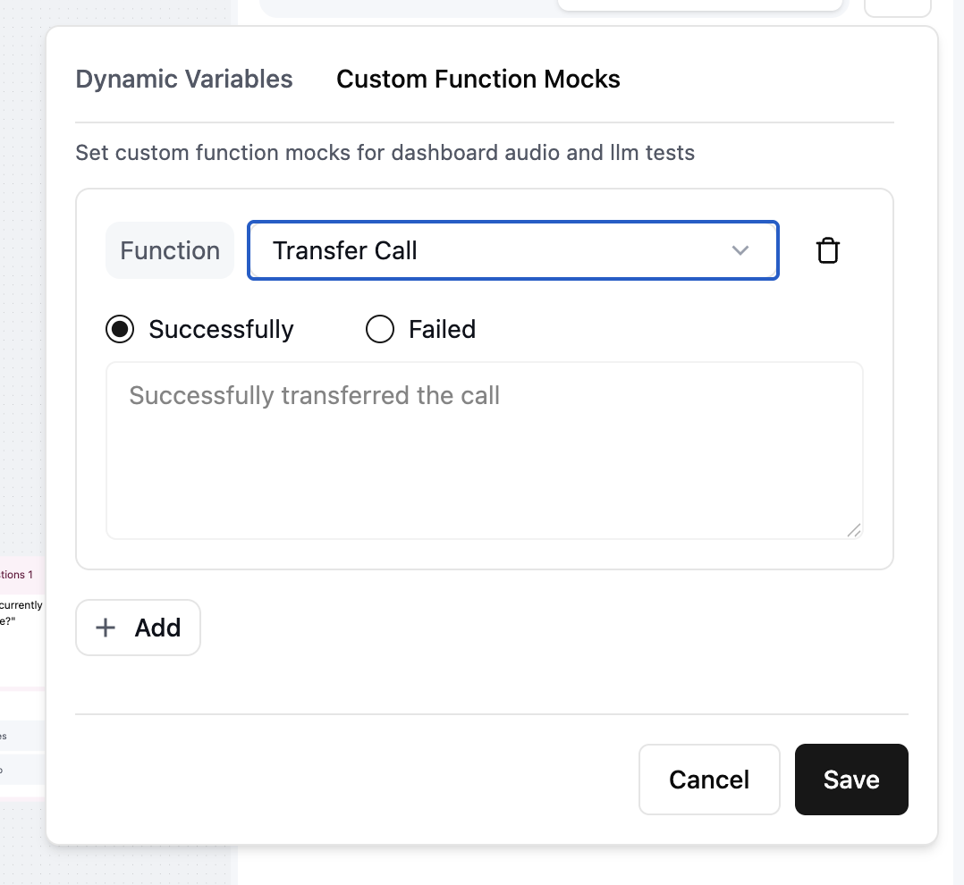 Screenshot of custom function mock