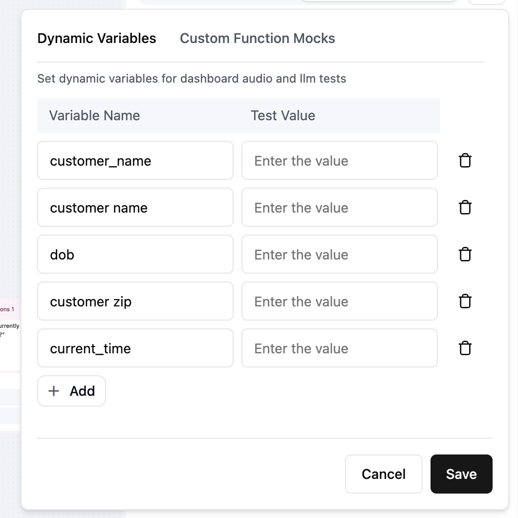 Screenshot of dynamic variables