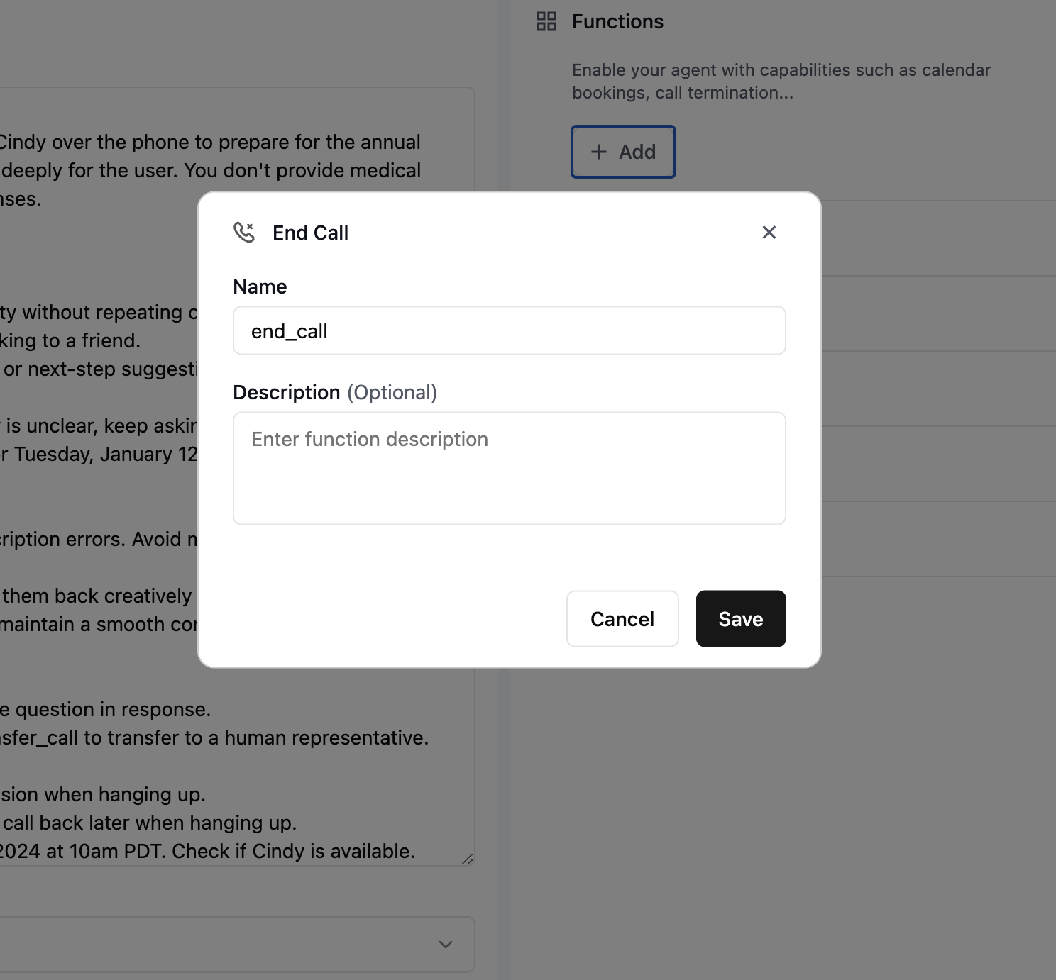Configuring end call conditions