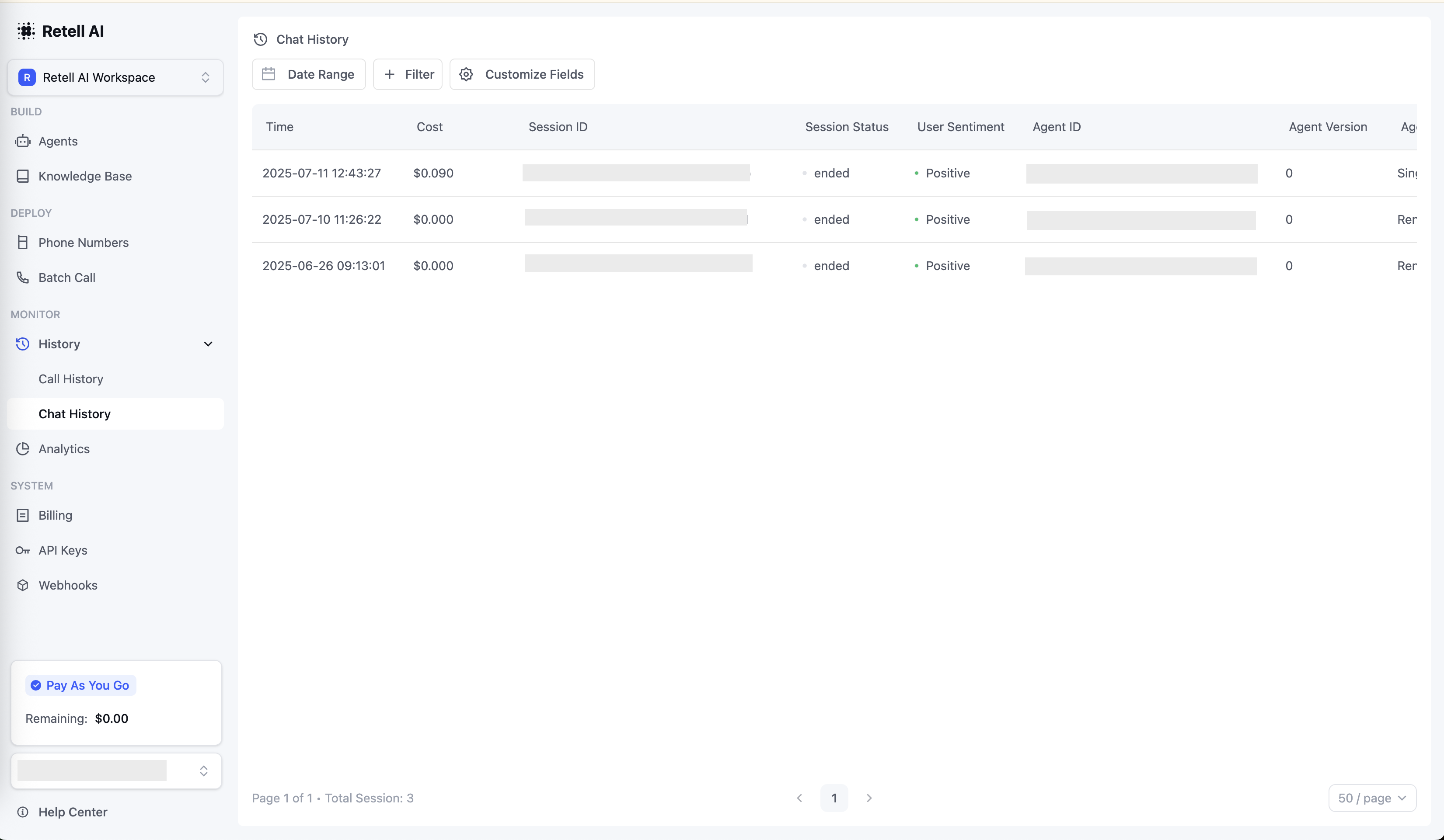 Call history dashboard