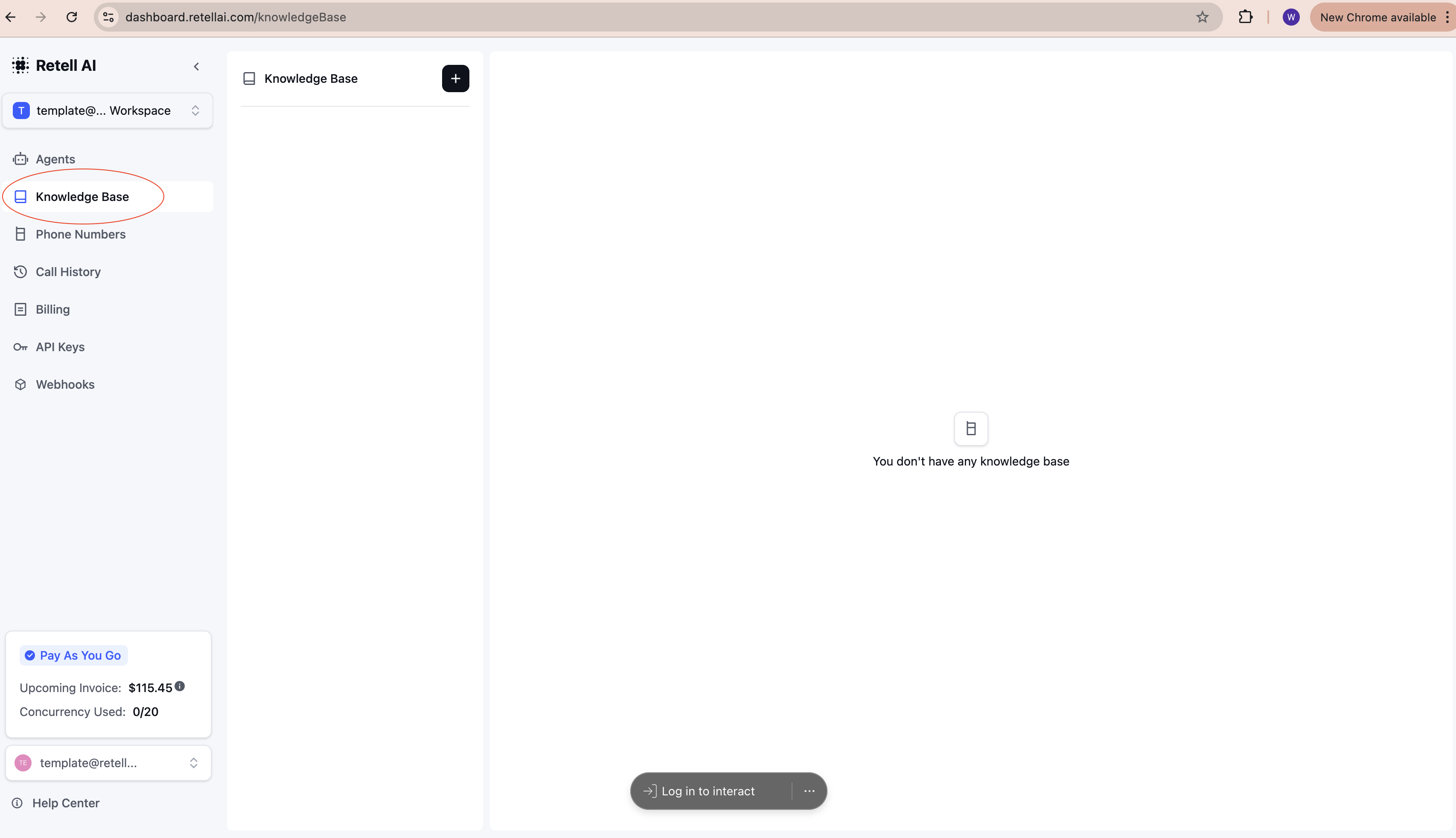 Knowledge Base dashboard view