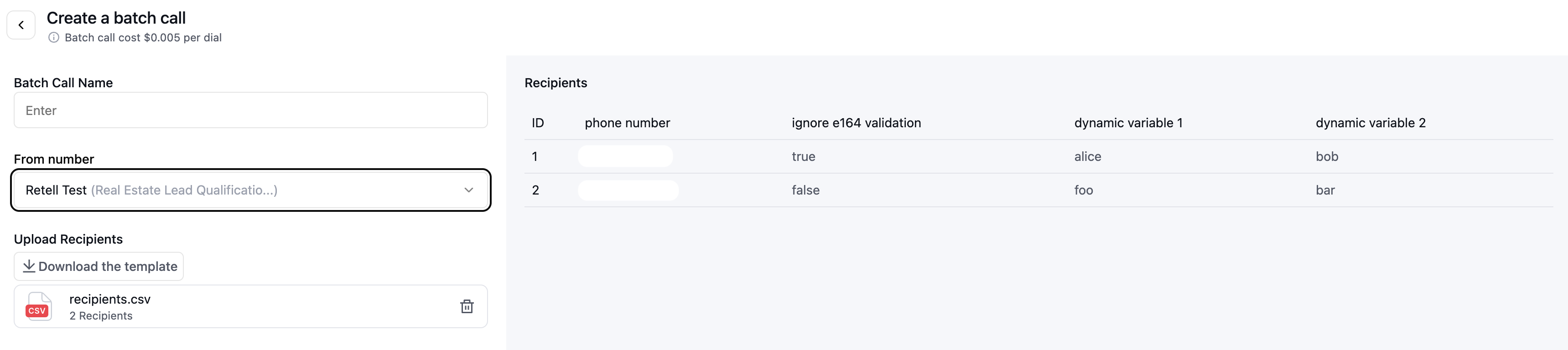 Create and schedule batch calls in Retell