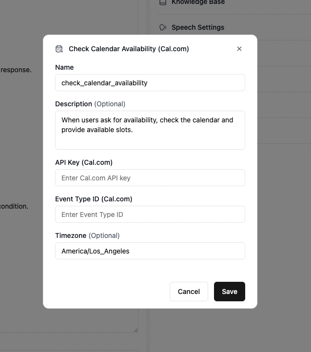 Check availability tool interface