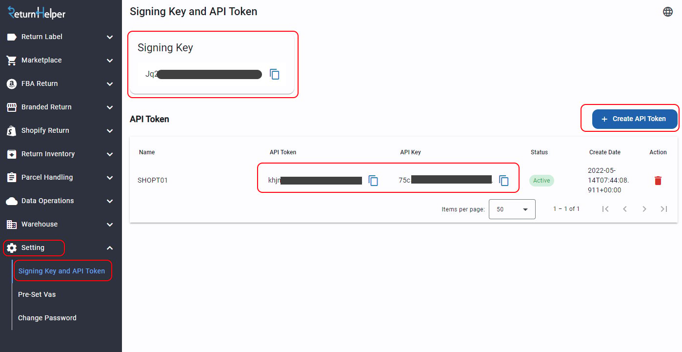 Signing Key, API Token and API Key in the User Portal
