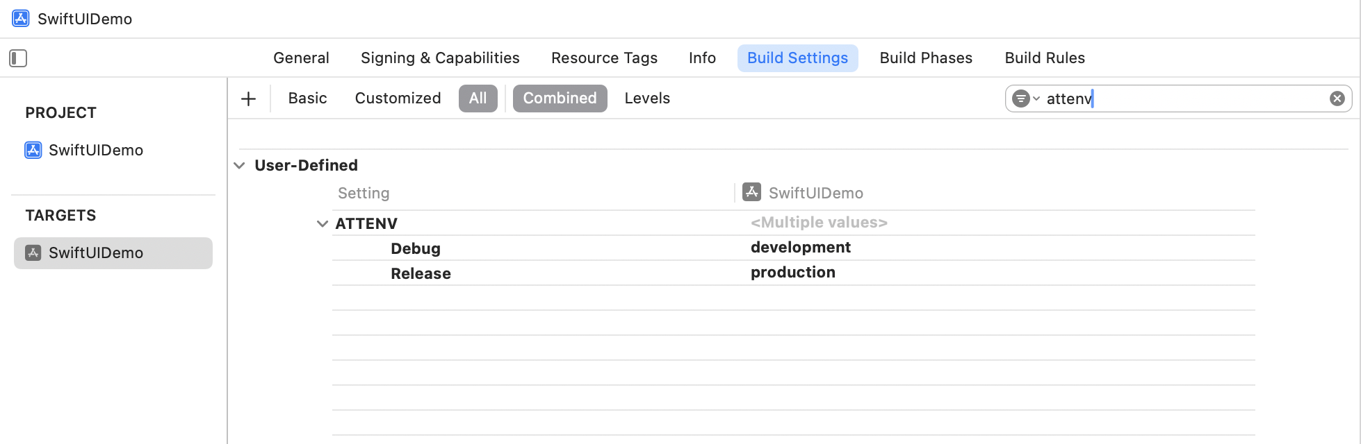 Create a user-defined setting named ATTENV