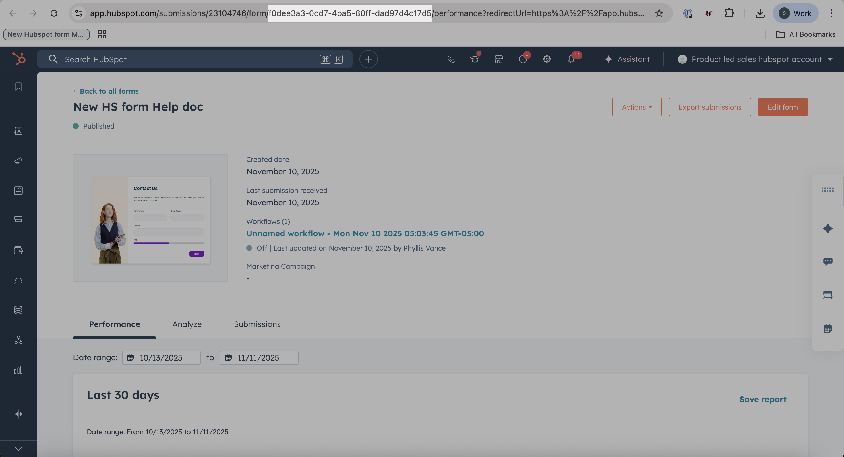 URL field highlighting the Form Id