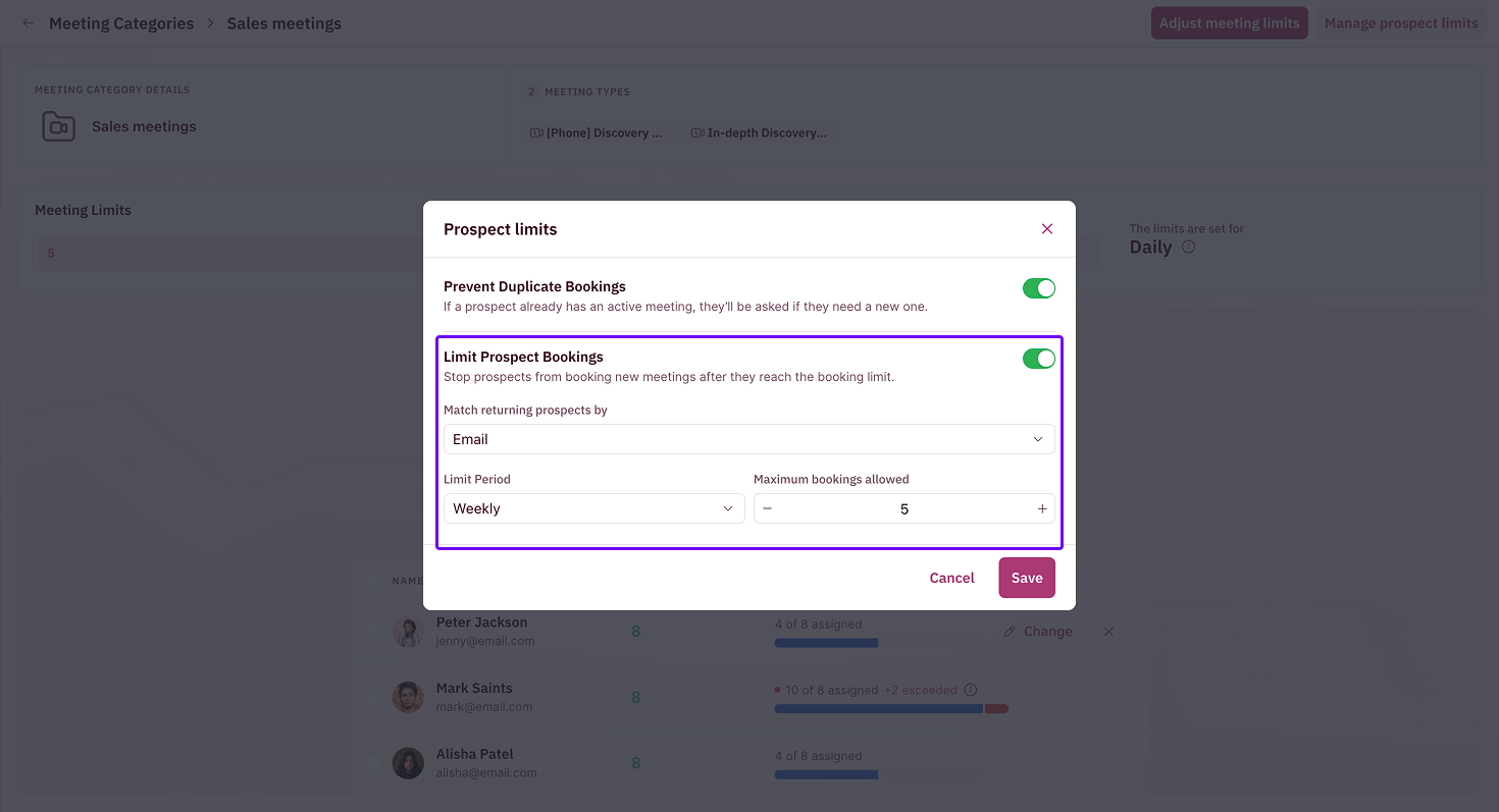 Set Prospect Bookings Limit