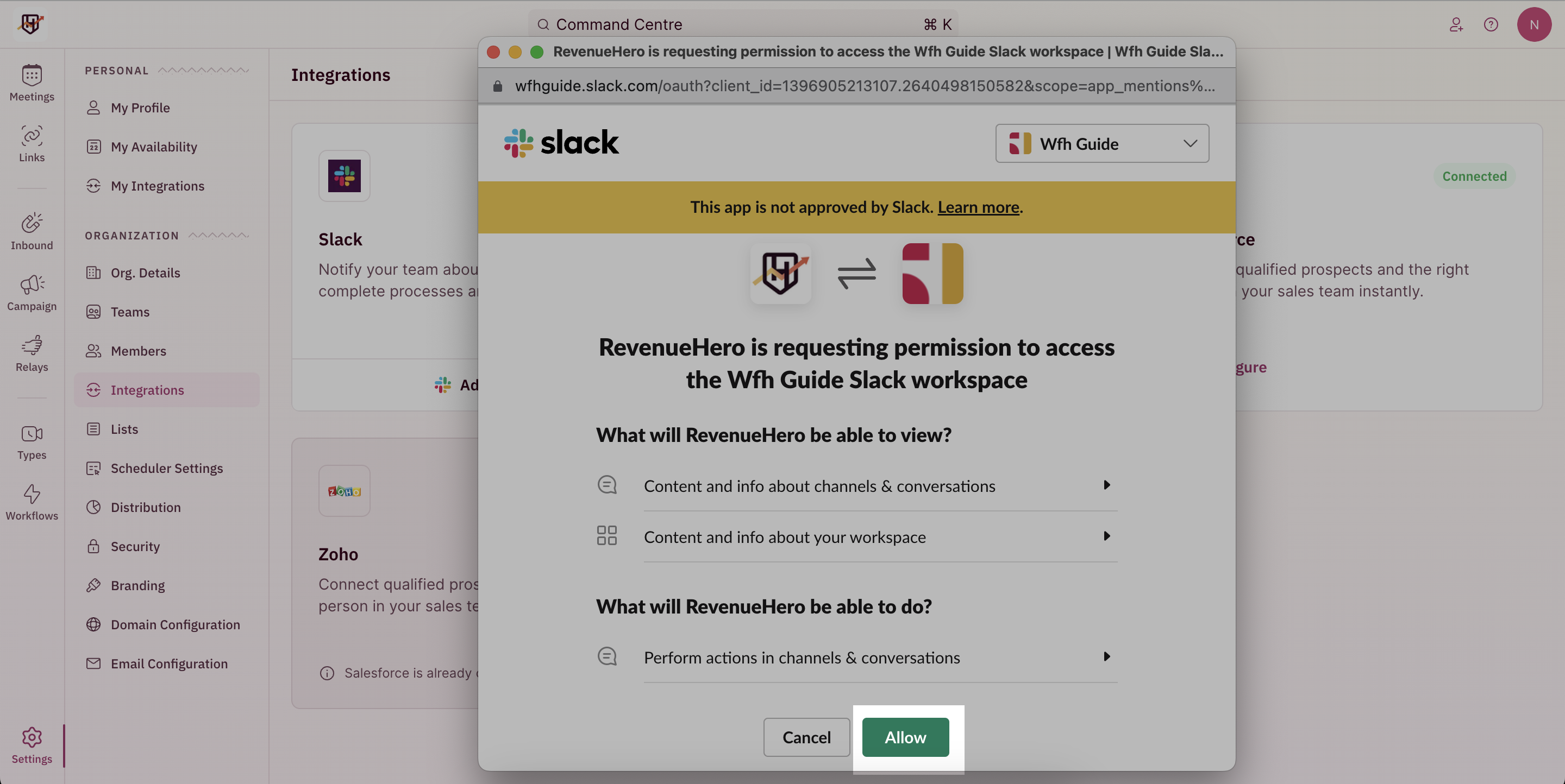 Slack pop-up