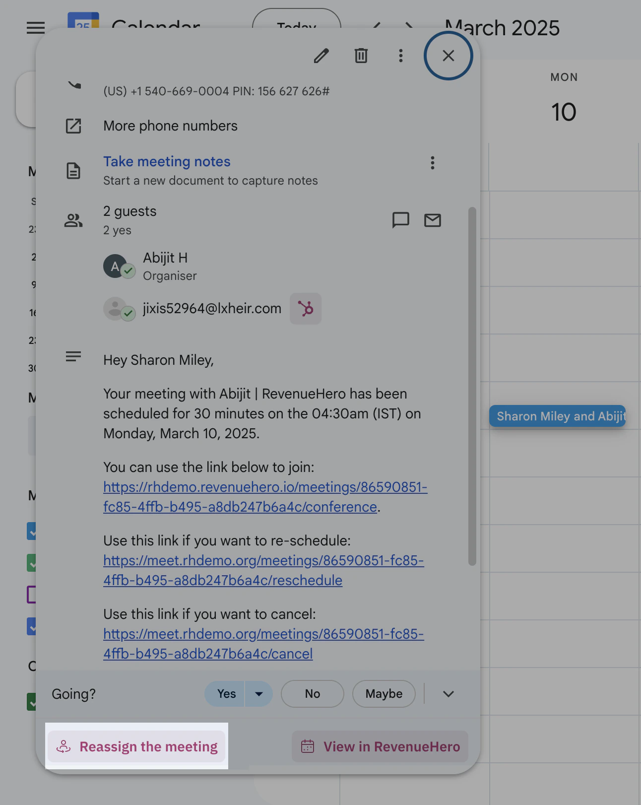 Reassign Meeting From Calendar Invite
