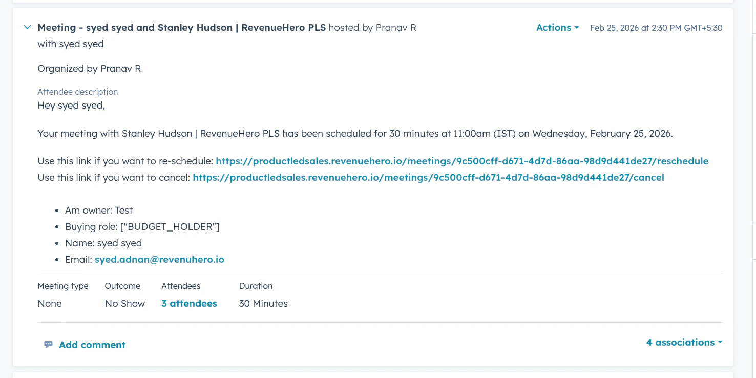 Meeting logged in HubSpot