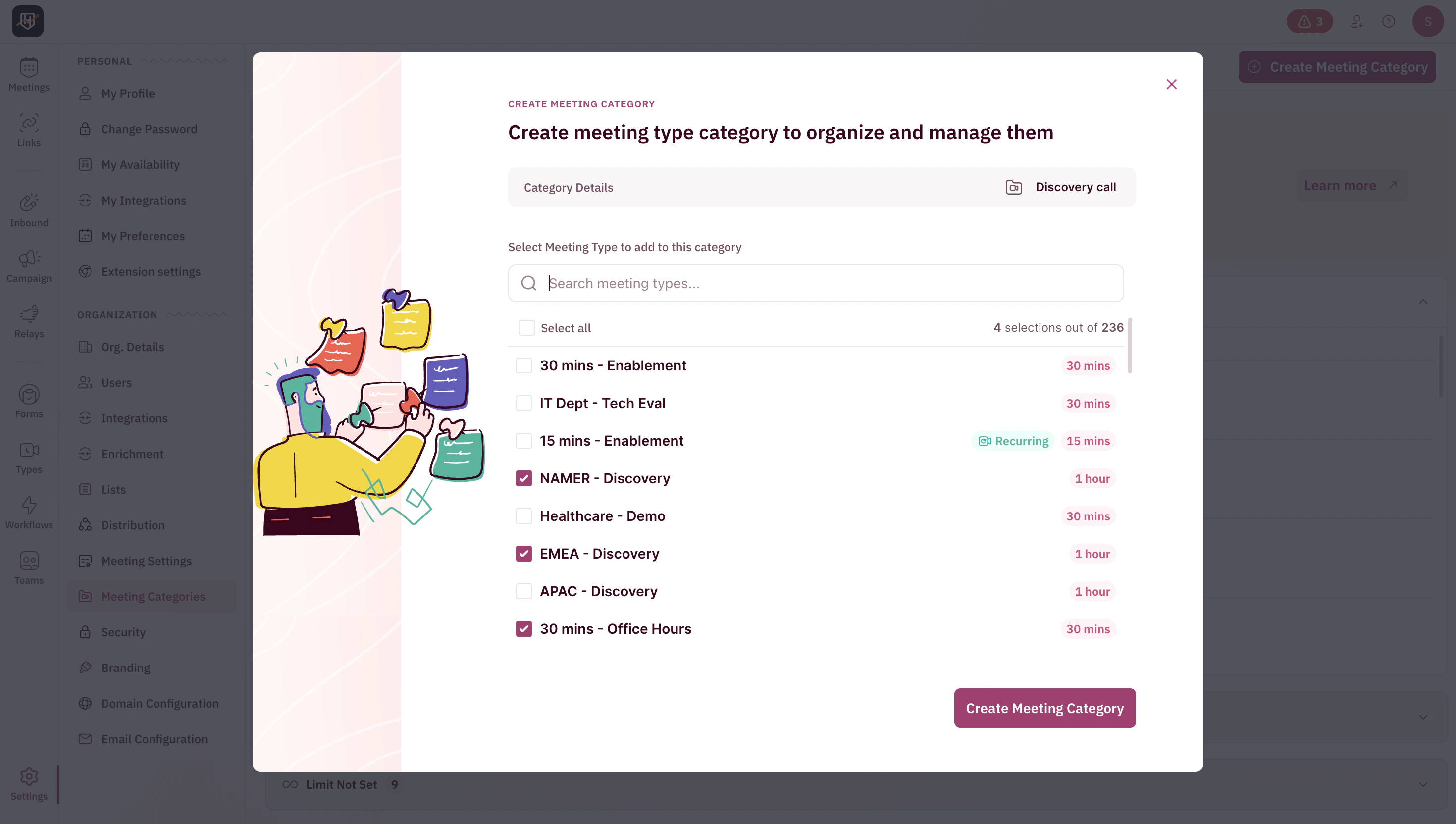 Select all the meeting types you want to include in this Meeting Category