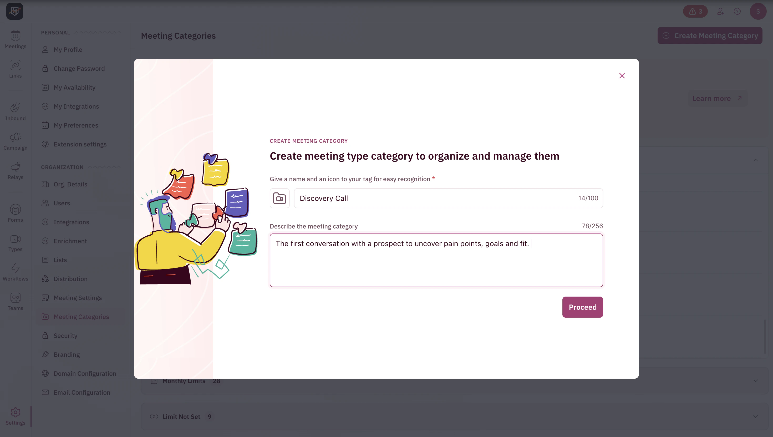 Enter a name, icon and description to easily identify and manage the Meeting Category being created
