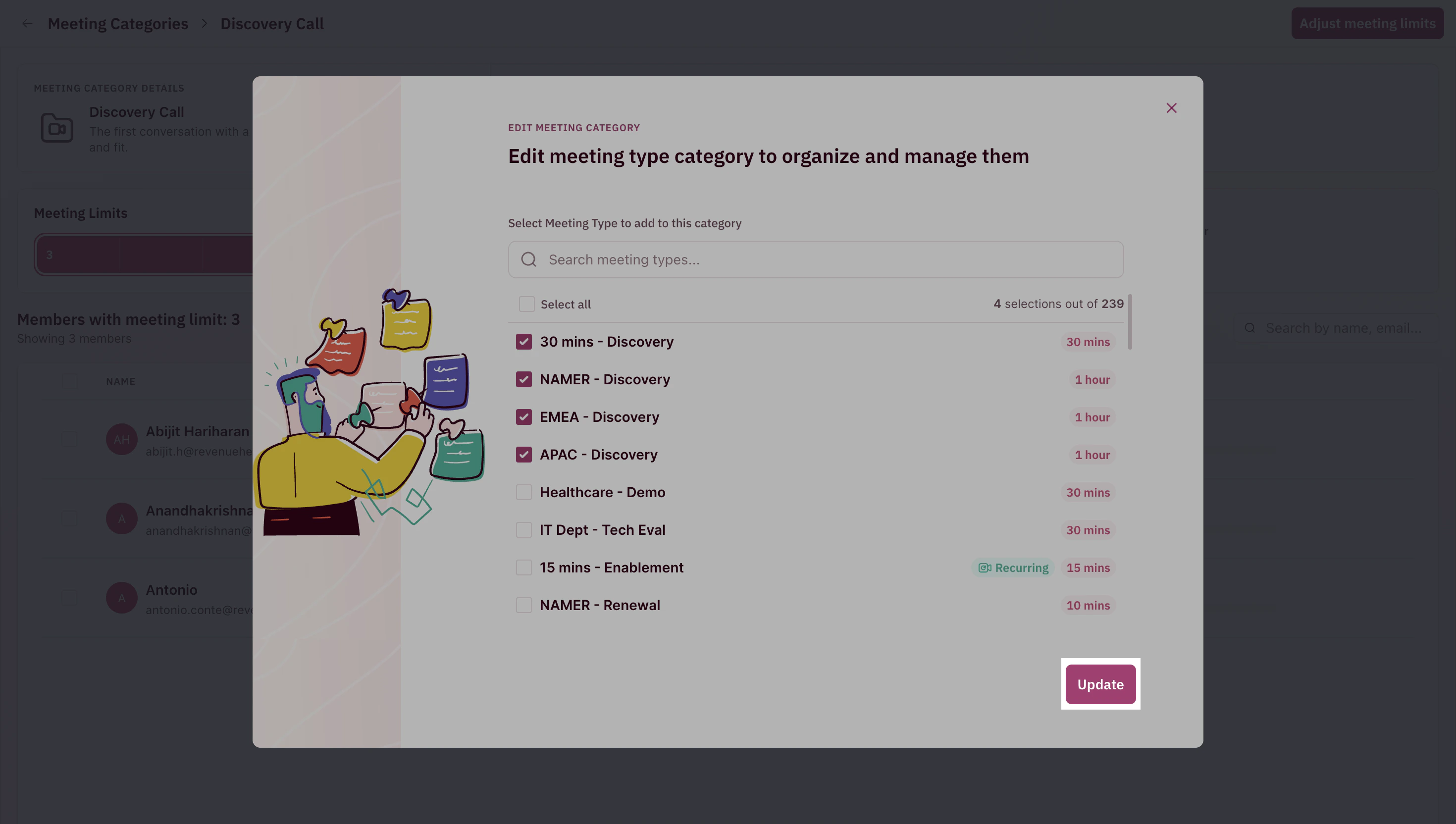 Update changes you make to Meeting Categories