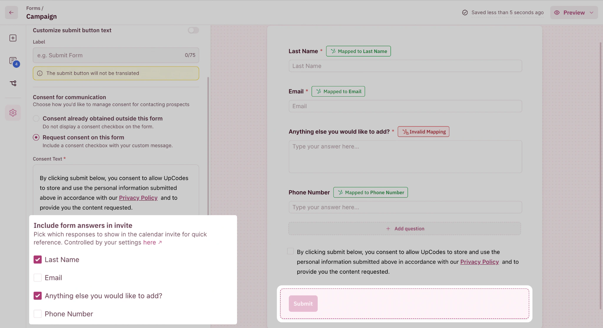 Select Form Fields To Be Included
