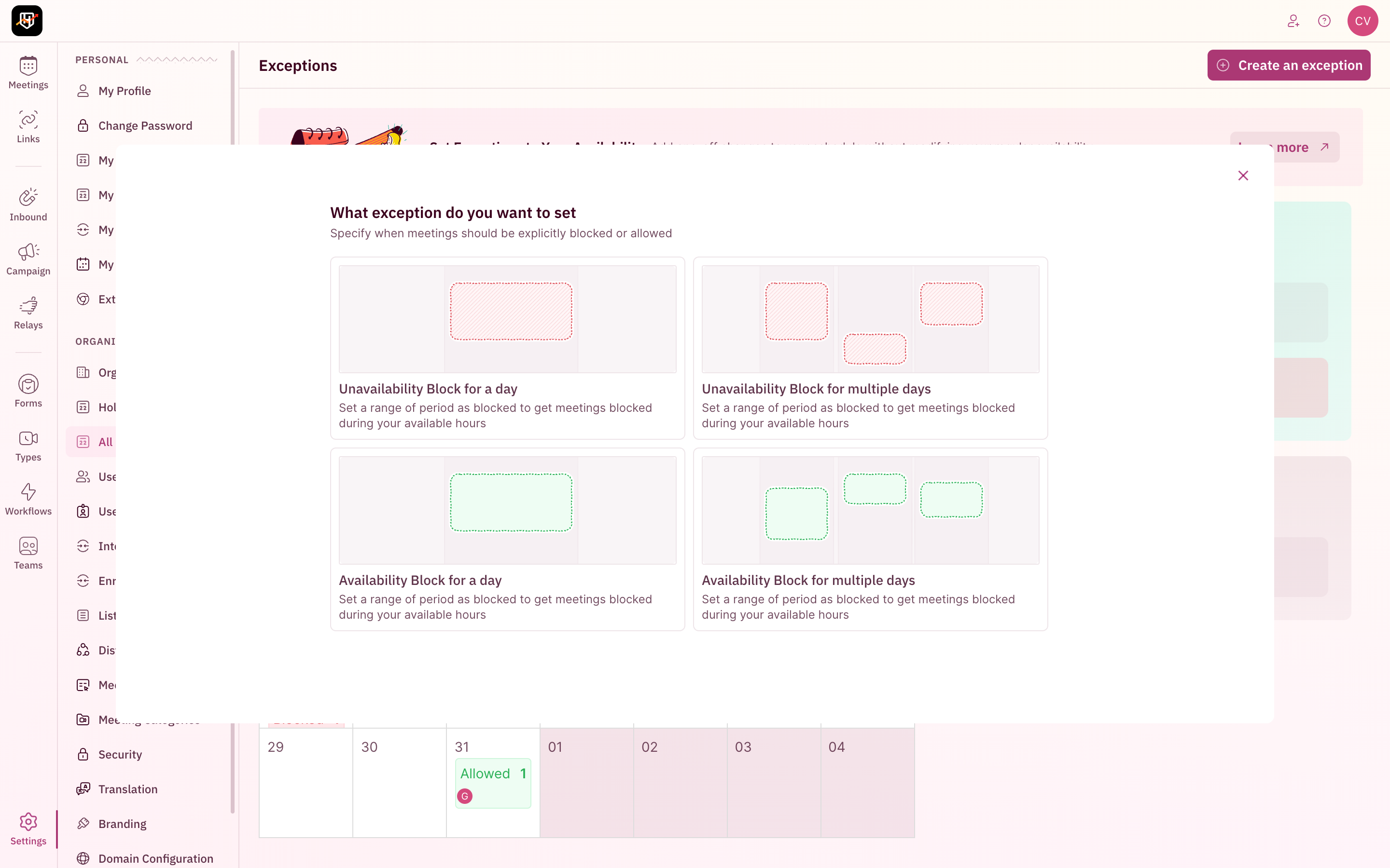 Click on create an exception
