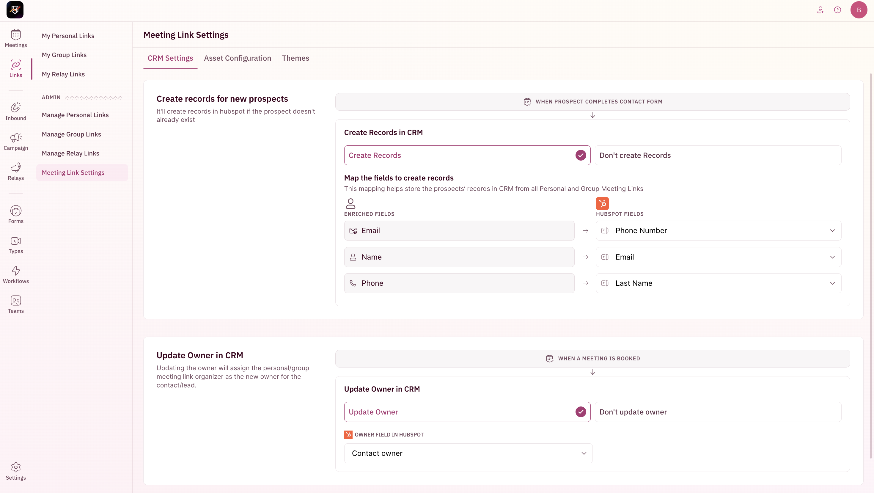 Link Settings CRM 1 Pn