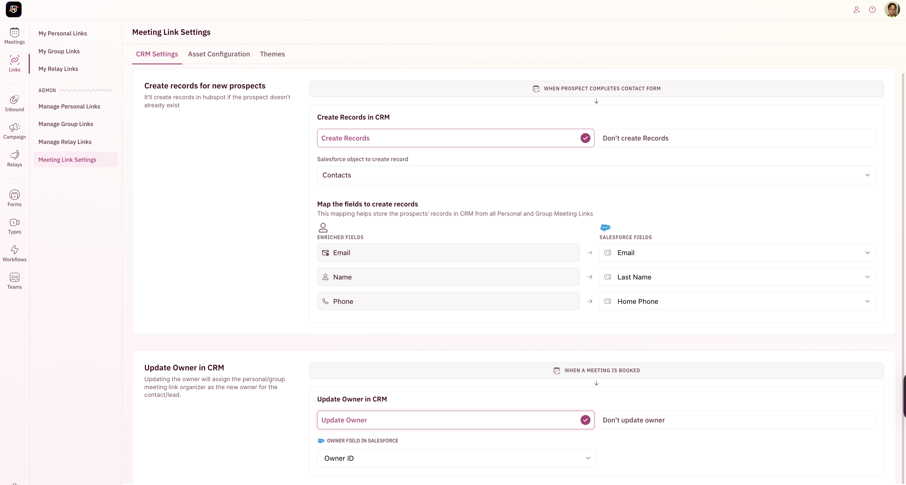 Link Settings CRM 2 Pn