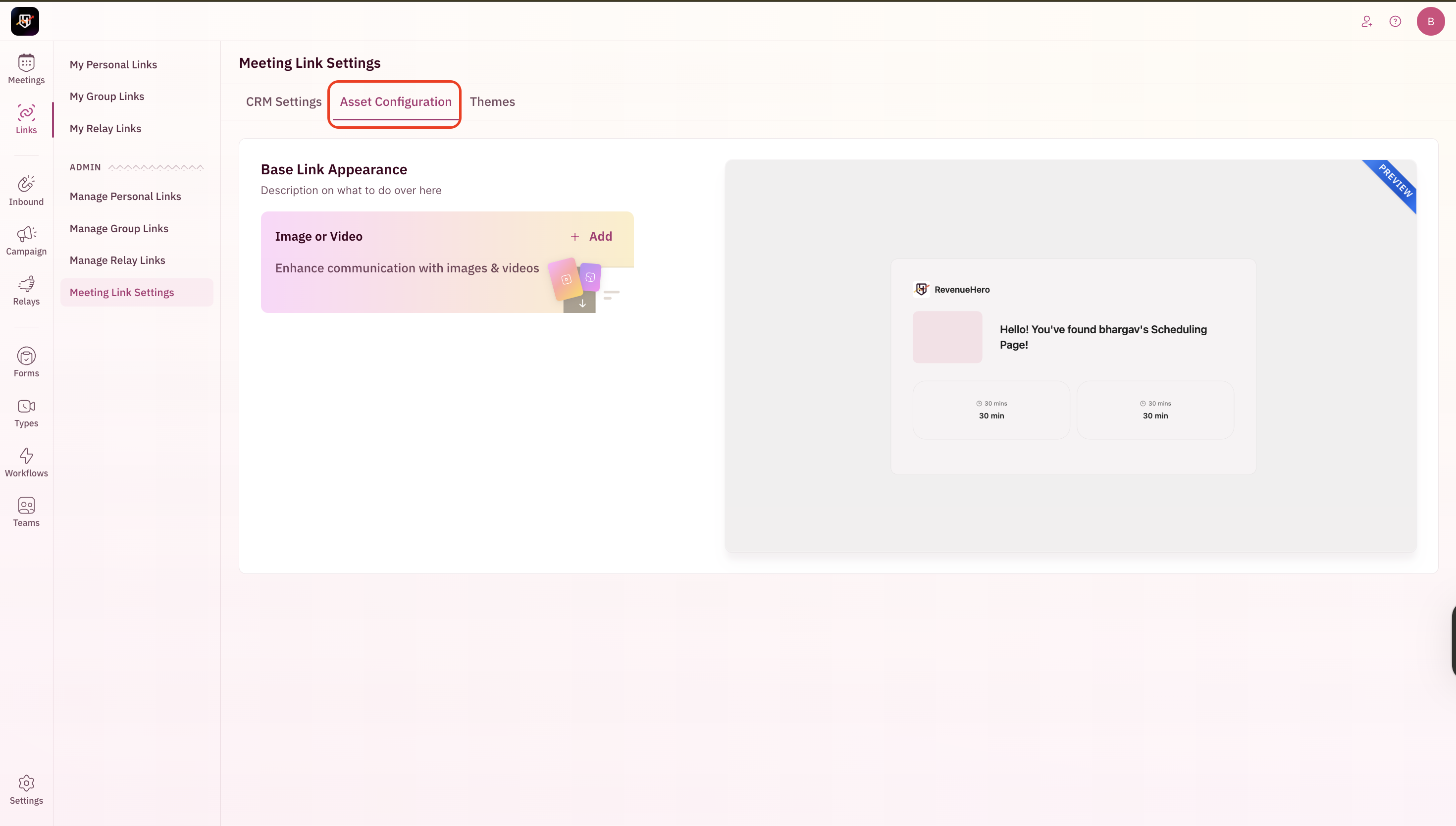 Link Settings Asset Config Pn