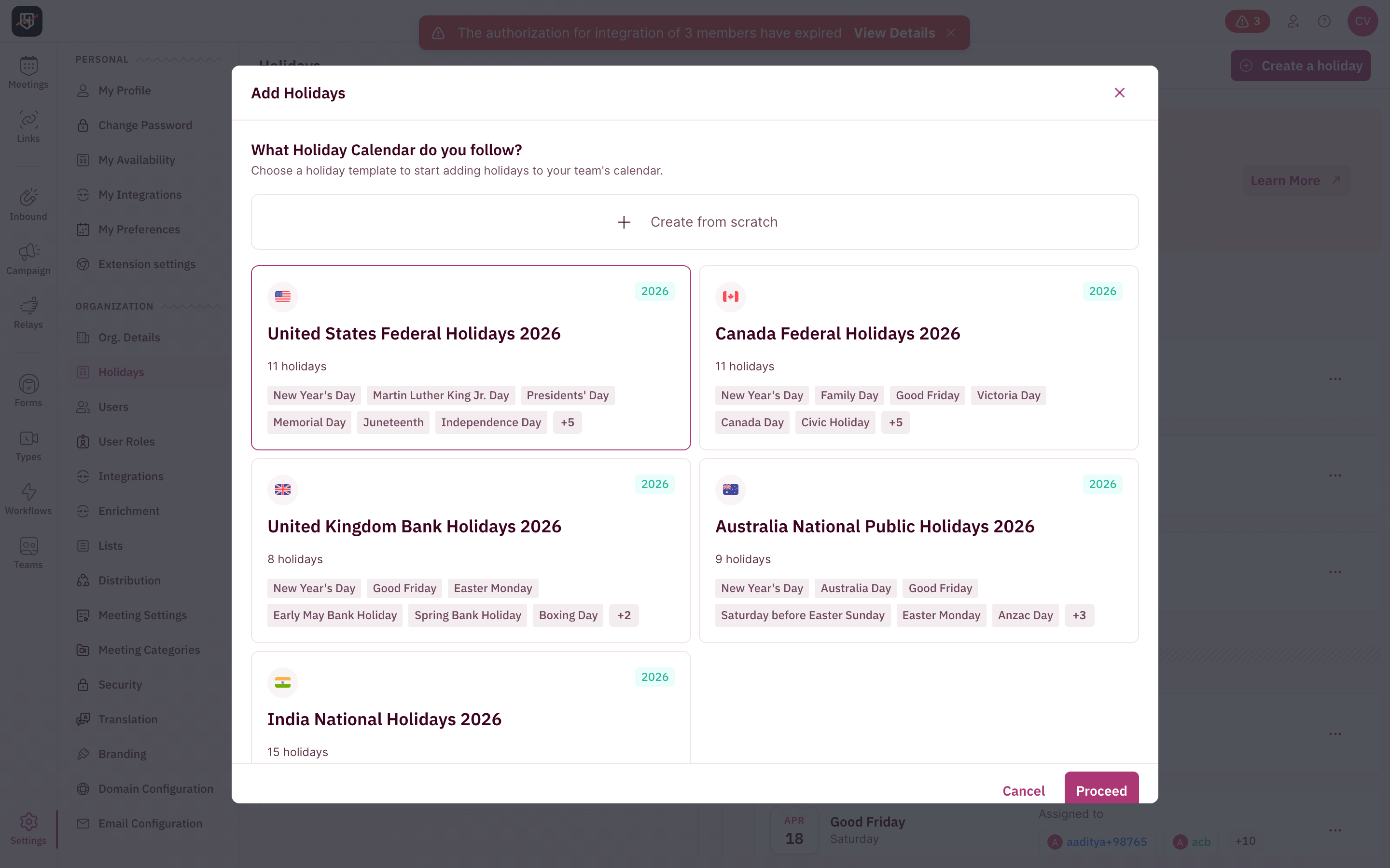 Holidays Create Form