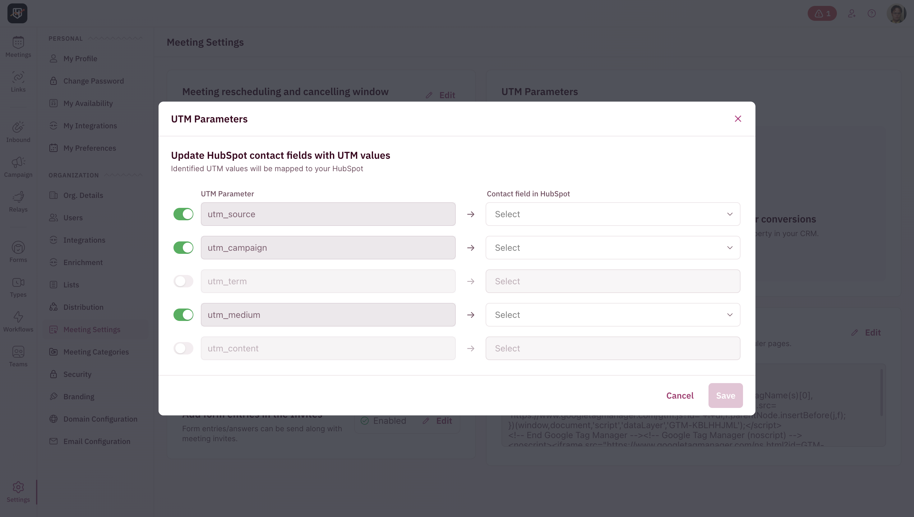 Image showing UTM parameters to be tracked