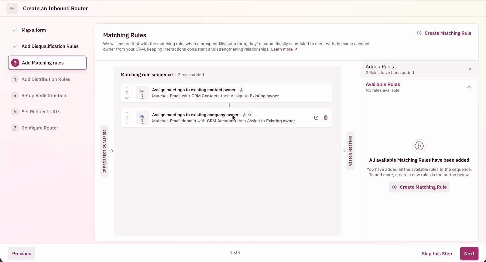 Matching Rules Reorder